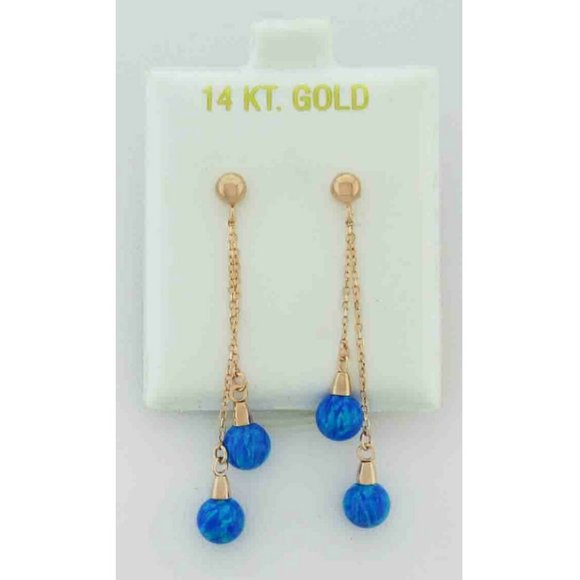 Genuine Blue Opals Dangling Earrings 14k Rose Gold